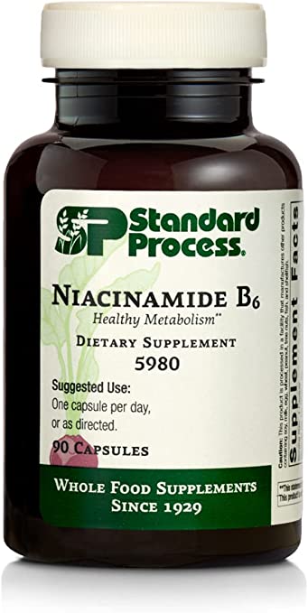 Standard Process Niacinamide B6 - Whole Food Energy, Metabolism and Nervous System Supplements with Soy Protein, Vitamin B6, Ascorbic Acid, Calcium Lactate, and Niacinamide - 90 Capsules