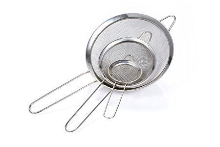 GWHOLE Sieves and Strainers Stainless Steel Mesh Strainer for Tea, Food, Rice, Flour, Vegetable in 7cm/12cm/18cm, Set of 3 [One Year Warranty]