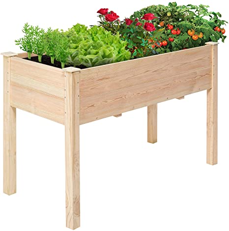 KingSo 4FT Raised Garden Bed Wooden Elevated Planter Box Outdoor Solid Wood Planter Garden Box Kit with Legs for Vegetable Flower Herb Gardening Backyard Patio, Easy Assembly, 30in Height