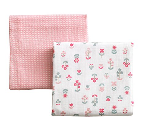 DwellStudio 2 Pack Muslin Swaddles, Rosette Blossom (Discontinued by Manufacturer)