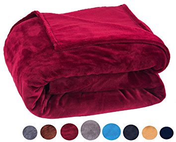 Twin Bed Blanket Luxury Flannel 66"×90" Super Soft Warm Fluffy Couch Throw All Season Plush Microfiber Lightweight, Burgundy