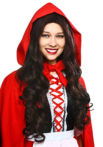 FunCostumes Little Red Riding Hood Brown Long Wavy Hood Wig