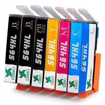EBBO Replacement for HP 564XL Ink Cartridge Heigh Yield 1Set 1Black 6Cartridgs Compatible with HP Photosmart 5520 6520 6510 7510 7520 7515 C6380 C310a Printer