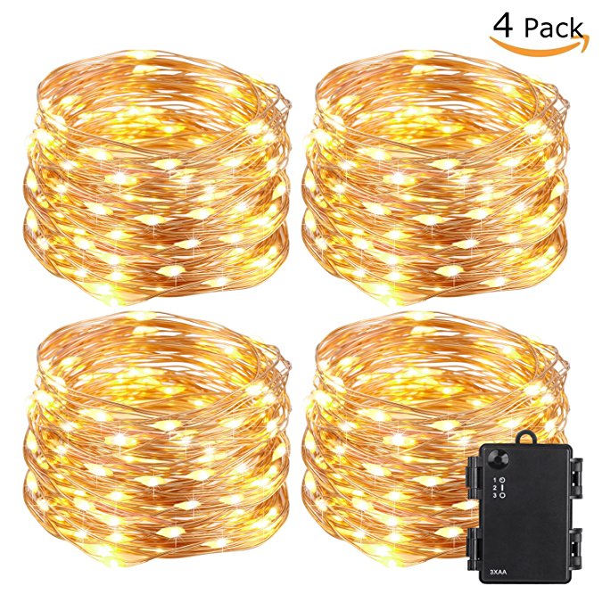 Kohree String Light LED Fair Copper Wire Light Waterproof Battery Box 40 Feet 120 LEDs Long Ultra Thin String Copper Wire, Decor Rope Light with Timer Perfect for Weddings, Party, Xmas(4 Packs)