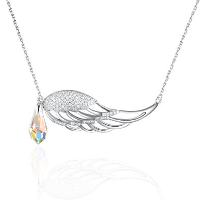 PLATO H Guardian Angel Wing Drop Pendant Necklace with Swarovski Crystal for Women Fashion jewelry, 18"