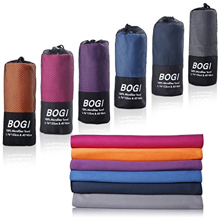 BOGI Microfiber Travel Sports Towel-(Size: S M L XL)-Antibacterial Dry Fast Soft Lightweight Absorbent&Ultra Compact-Perfect for Camping Gym Beach Bath Yoga Backpacking Fitness  Gift Bag&Carabiner