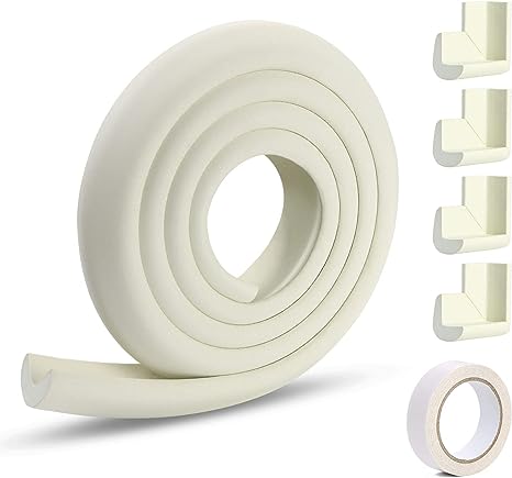 Vicloon Edge Protectors, 2 M Foam Safety Strip and 4 Corner Cushion Protector Set, Edge Corner Guards for Baby - Milky White