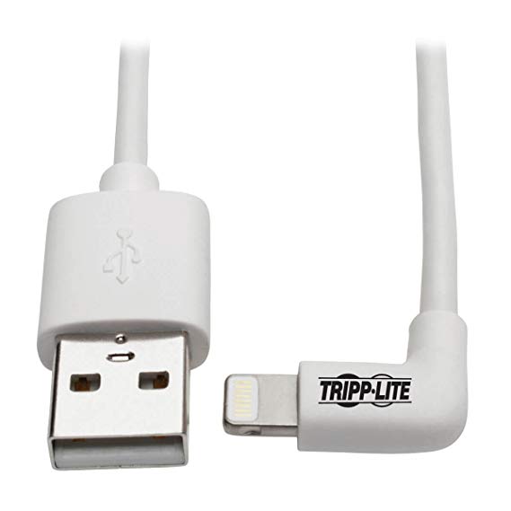 TRIPP LITE Right-Angle Lightning to USB Sync Charging Cable for iPhone iPad Apple White MFI Certified 3' (M100-003-LRA-WH)