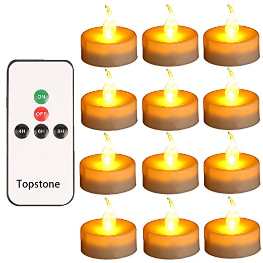 Topstone Tealight Candles with Flickering Amber Led Bulb and Timer,Remote Control,Electric Fake Candle Battery Powered Flameless Candles,Pack of 18
