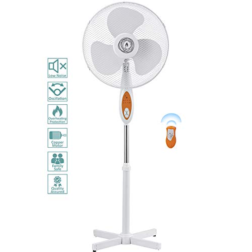Ecolighters 16" Oscillating Fan - Pedestal Stand Fan with Remote - Low Noise - Copper Motor - Oscillation - Safe for babies, Powerful - Perfect for Home or Office