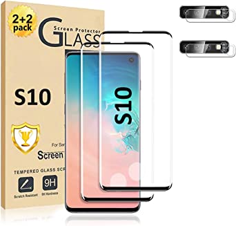 Galaxy S10 Screen Protector 【2 2 Pack】 With Camera Lens Protector [ 3D Glass ] Compatible Fingerprint Easy Installation 9H Tempered Glass Screen Protector for Samsung Galaxy S10