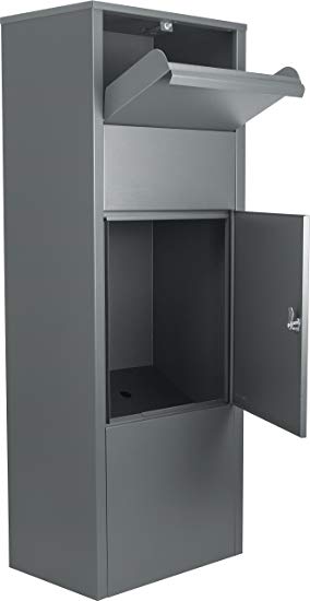 BARSKA Large Steel Freestanding Floor Parcel Lockable Drop Slot Mail Box, Grey