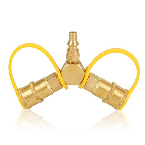 Kohree 1/4 Inch RV Propane Quick Connect Y Splitter Adapter, Quick Connect Fitting Connector RV Quick Connect Propane Hose Splitter Connect to RV Grill, Motorhome BBQ, Tabletap Heater, Camping Stove