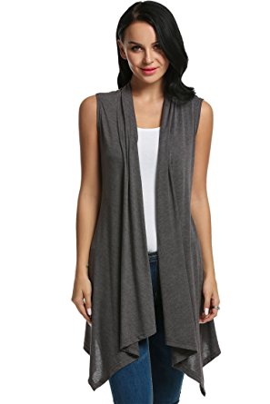 Beyove Women's Asymetric Hem Sleeveless Open Front Drape Cardigan Sweater Vest