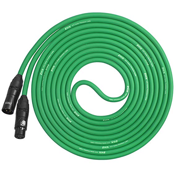 LyxPro Balanced XLR Cable 15 ft Premium Series Professional Microphone Cable, Powered Speakers and Other Pro Devices Cable, Green