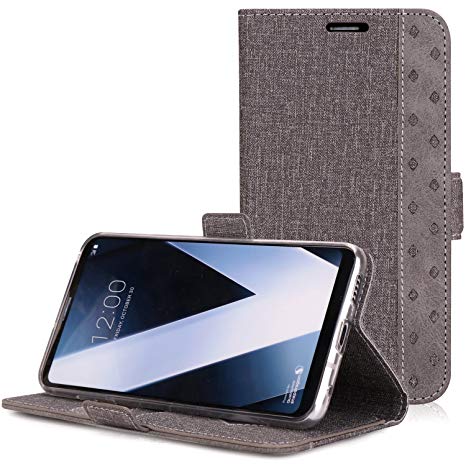 ProCase Wallet Case Compatible for LG V30, Folio Case Flip Cover Protective Shell for LG V30 / LG V30 Plus/LG V35 / LG V35 ThinQ (2017), LG V30S ThinQ(2018), with Card Slots and Kickstand -Grey
