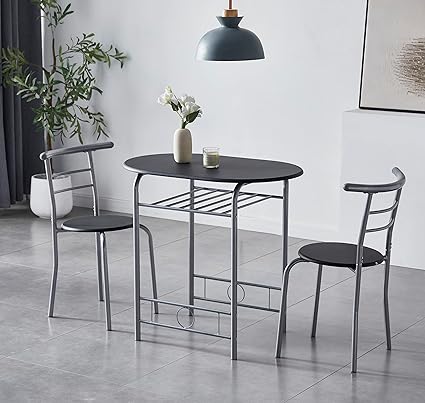 mcc direct Dining Table and Chairs Set Metal Wood Effect Kitchen Table Dining Chairs Barley (Black)