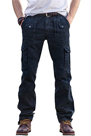 100% Cotton Wild Cargo Pants for Mens Relaxed-fit Casual Pants Trousers with Phone Pocket by FlyHawk