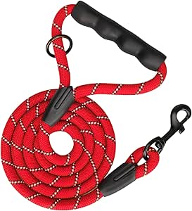 PHOEPET 5 Feet Dog Leash Reflective Heavy Duty Padded Rubber Handle 360° No Tangles for Small Medium and Large Dogs(Red)