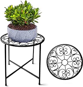 Plant Stand Indoor Outdoor, 15" Tall Flower Pot Stand, Round Metal Corner Plant Stand for Flower Pot, Rustproof Flower Plant Holder for Home, Garden, Patio, Plant Lovers, Housewarming (Set of 1)