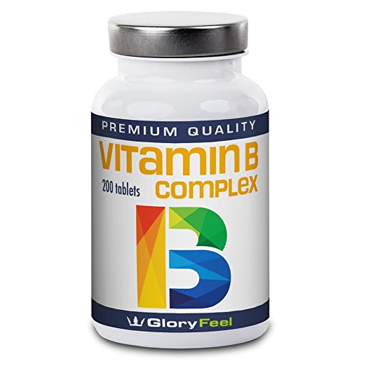 Vitamin B Complex 200 High Stength Tablets - All Essential 8 B-Vitamins in 1 Tablet - No Magnesium Stearate - Including Biotin, Folic and Panthotenic Acid - Up to 7 Month Vitamin-B-Supply by GloryFeel