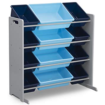 Delta Children Kids Toy Storage Organizer with 12 Plastic Bins, Grey/Blue, Grey/Blue