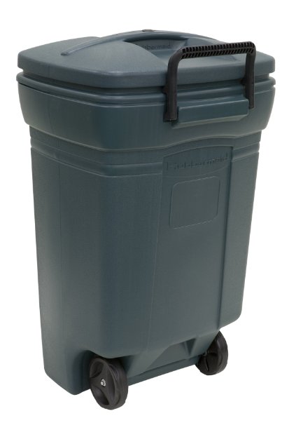 Rubbermaid RM134501 Forty Five Gallon Rectangular Evergreen Wheeled Trash Can-45 Gallon1703L Refuse Container with Handle and Wheels In Evergreen Color