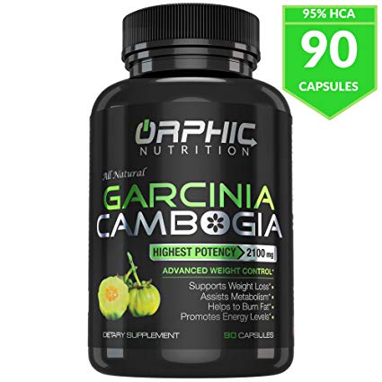 ORPHIC Nutrition 100% Pure Cambogia Extract 95% HCA, 2100 mg Capsules | 100% Natural Appetite Suppressant | Non-Stimulating | Lose Weight, Burn Fat & Boost Metabolism for Men & Women