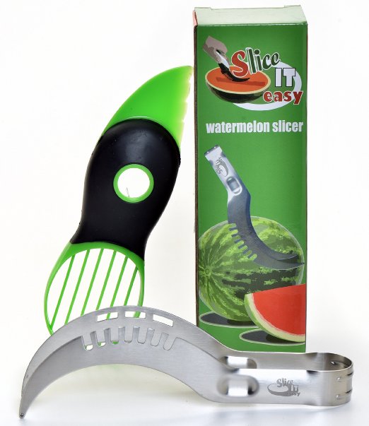 Slice It Easy Stainless Steel Watermelon Slicer & Corer - Best Buy - Juicy Slices - Safe Round Edges - Perfect Gift Wrapped with Bonus Avocado Slicer (Tool) & eBook - 100% Satisfaction Guaranteed