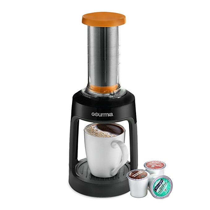 Gourmia GKCP135 Manual Coffee Brewer Single Serve K-Cup Manual Hand French Press Coffee Maker -Brew Coffee Anywhere -Orange