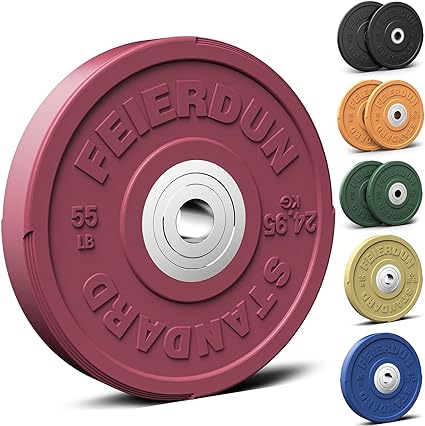 FEIERDUN 2" Color Olympic Bumper Plate Weight Plate for Strength Training - 100% Virgin Rubber