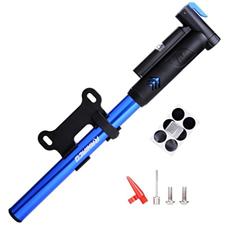 Mini Bike Pump,Raniaco 120PSI Portable Bicycle Frame Pump with Gauge,High Pressure Cycling Pump for Presta & Schrader,With Tire Patch Kit and Ball & Balloon air Inflation Needles by Raniaco