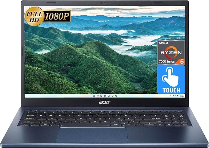 acer Aspire 3 2023 Newest Laptop for Student, 15.6" FHD IPS Touchscreen, AMD Ryzen 5 7000 Series, 8GB RAM, 512GB SSD, AMD Radeon Graphics, Bluetooth, Wi-Fi 6, Full Size Keyboard, Windows 11 Home