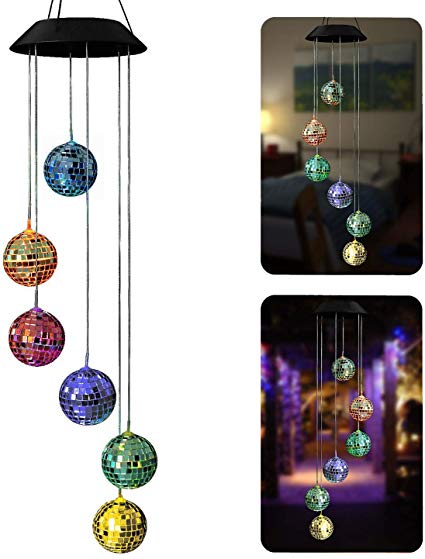 AceList Color-Changing Solar Powered Disco Mirror Ball Wind Chime Wind Moblie LED Light, Gzero Spiral Spinner Windchime Portable Outdoor Chime for Patio, Deck, Yard, Garden, Home,