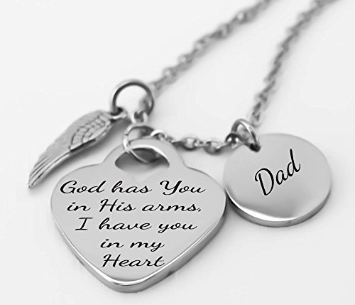 Memorial Jewelry, Stainless Steel Pendant, Necklace, God Has You In His Arms, I Have You In My Heart" Child loss, Loss of Loved One