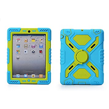 Pepkoo Ipad 5/air Silicone Plastic Protective Dual Layer Shock Absorbing Kid-proof Case Built in Stand Designed for the Apple Ipad 5/ Ipad Air (Blue/green)