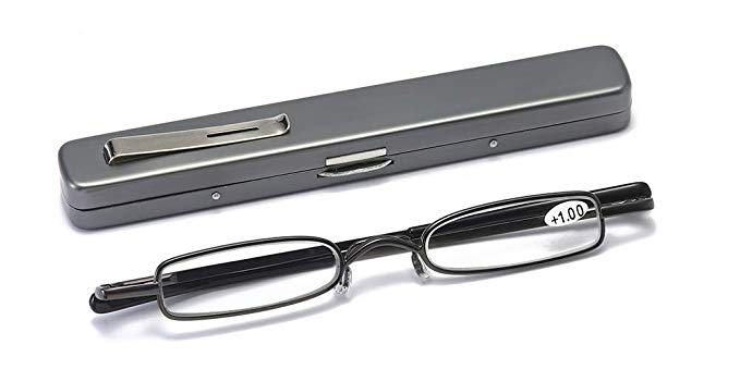 SOOLALA Super Slim Compact Reader Reading Glasses Reader w/Pen Clip Tube Case
