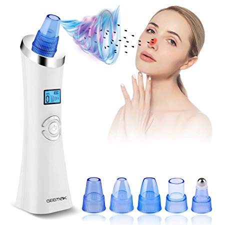 Blackhead Remover Pore Vacuum Electric Facial Pore Cleaner Acne Comedone Extractor Tool Kit with 5 Suction Probe USB Rechargeable (White_blue)