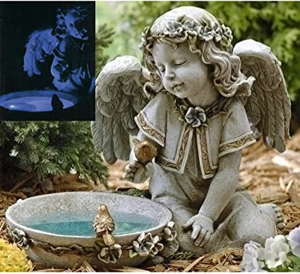 14" Joseph's Studio Solar Powered Bird Bath Angel Outdoor Garden Statue