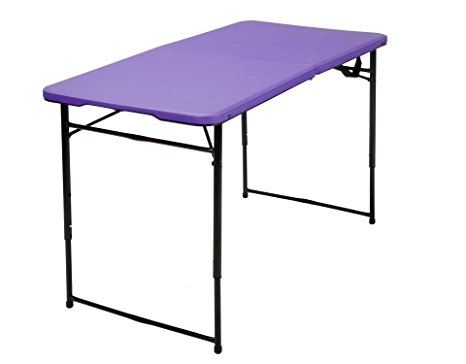 Cosco Products Center Fold Tailgate Table with Carrying Handle, Purple Table Top & Black Frame, 4'