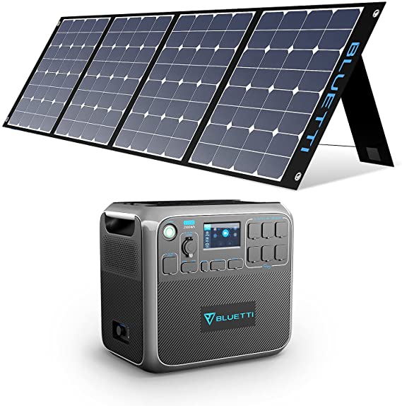 BLUETTI AC200P Portable Power Station with 350W Solar Panel Included,2000W AC Outlet Solar Generator Camping Battery Backup for Home Use Outdoor Camping Adventure