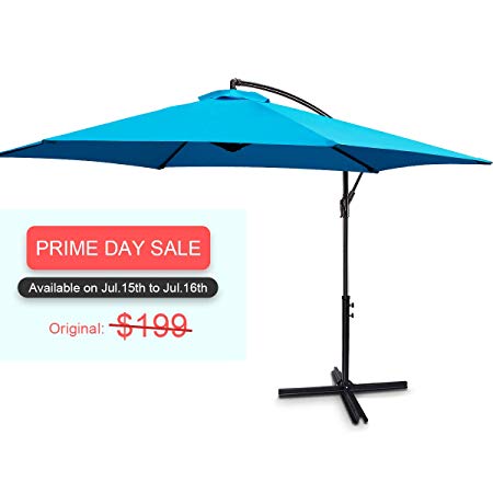 FRUITEAM Offset Patio Umbrella 10FT, Cantilever Hanging Umbrellas, Outdoor Patio Garden Umbrellas Market Umbrella with Crank & Cross Base, Waterproof UV Protection UPF50 , Sky Blue