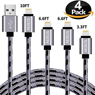 iPhone Charger, AEDILYS 4 Pack [10FT 6.6FT 6.6FT 3.3FT] Nylon USB Charging & Syncing Cord Charger for iphone x /iPhone 8/8 Plus /7/7 Plus/6/6 Plus/6s/6s Plus/5/5s/5c/SE' (Grey)