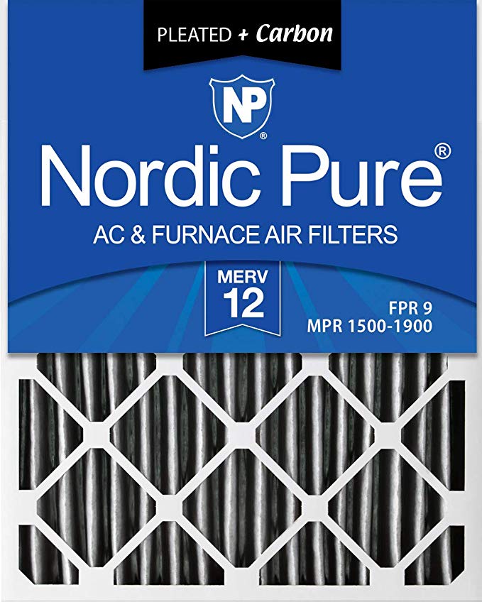 Nordic Pure 20x25x2 MERV 12 Pleated Plus Carbon AC Furnace Air Filters, 3 PACK, 3 Piece