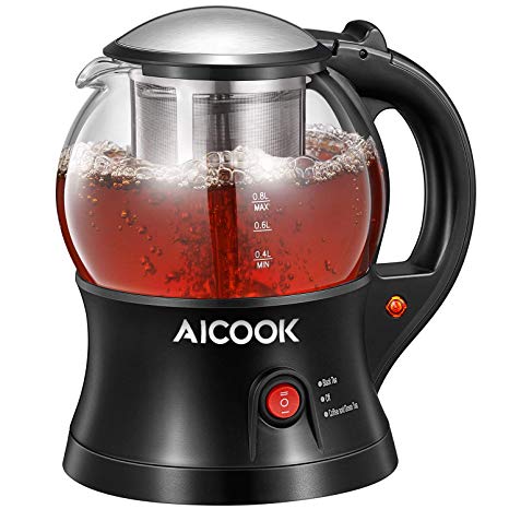 AICOOK Electric Kettle, Electric Tea Kettle With Tea Infuser, Small Electric Glass Tea Pot, Cordless, Keep Warm, Auto Shut-Off and Boil-Dry Protection, BPA Free