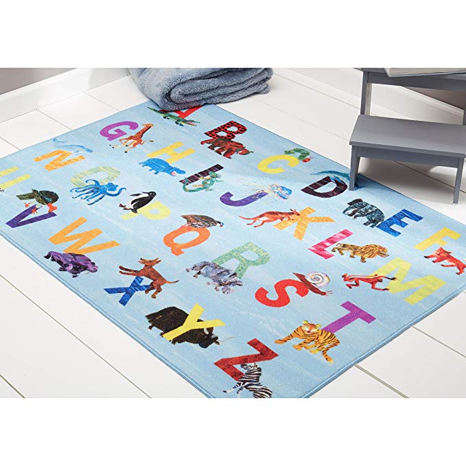 Home Dynamix Eric Carle Elementary Blue Alphabet Area Rug 4'11"x6'6", Graphic/Print Alphabet Blue/Orange/Yellow