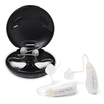 Medline Comfortable & Rechargeable OTC Hearing Aids, White, Behind-The-Ear, 4 Environmental Settings, Water Resistant, Adjustable Volume, Mild to Moderate Hearing Loss, Noise Reduction