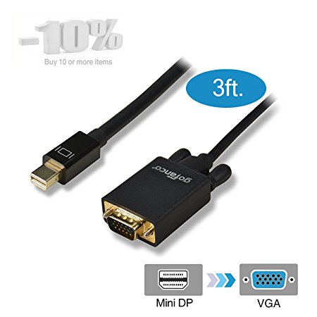 gofanco Gold Plated 3 Feet Mini DisplayPort to VGA Adapter Cable (Black) - Thunderbolt 2 for Apple MacBooks, Microsoft Surface Pro, Google Chromebook Pixel, Laptops with Mini DisplayPort Ports