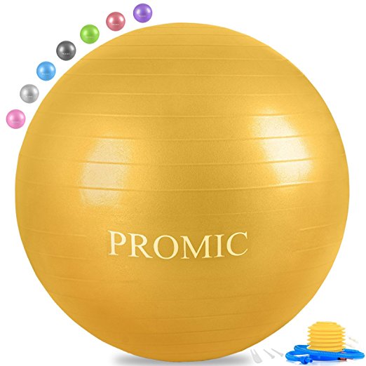 PROMIC Exercise Ball (45-85cm) with Quick Foot Pump, Professional Grade Anti Burst & Slip Resistant Balance Ball for Yoga, Balance, Workout, Fitness, Use for a Work Chair (8 Colors)