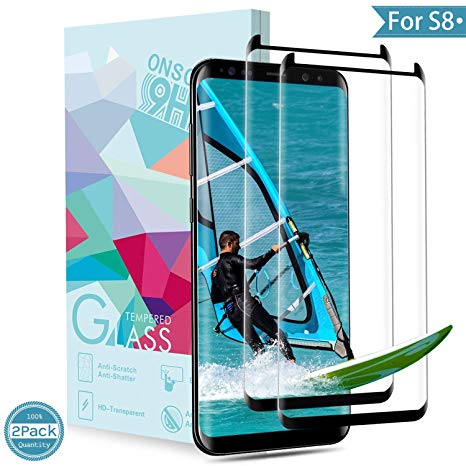 ONSON Galaxy S8 Screen Protector, Samsung Galaxy S8 Tempered Glass 3D Screen Protector, 9H Hardness,Bubble Free, Anti-Fingerprint HD Screen Protector Film（2 Pack）